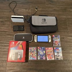 Working Perfectly OLED Handheld Console 64GB White Bundle W/ Games and Carry Cases