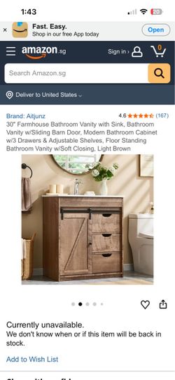 30" Farmhouse Vanity with Sink, 33.7" Tall with Sliding Barn Door, Wooden Floor Standing Cabinet w/3 Drawers & Adjustable Shelves
