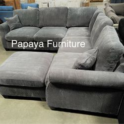 New! Dark Grey Sectional Sofa And Ottoman, Sectionals, Sofa, Couch, Plush Sectional, High Back Couch, Sofas, Grey Sectional, Grey Sofa, Grey Couch Dim