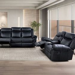 Manual Recliner (Set Of 2pc), Loveseat Sofa + 3-Seater Couch