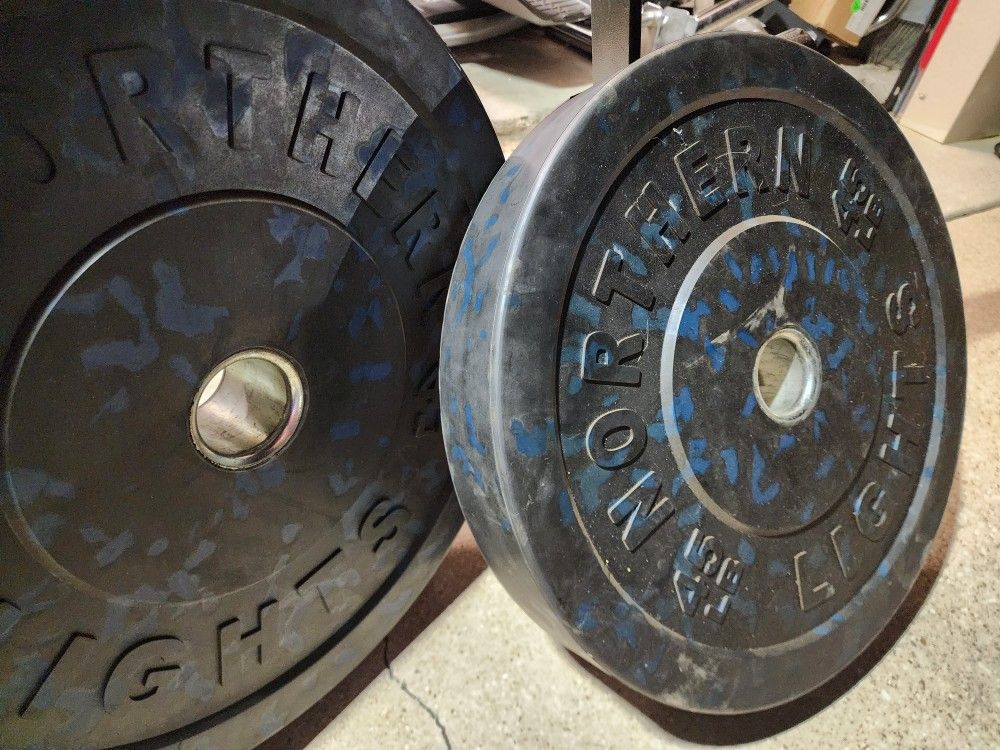 BUMPER PLATES 45s - 45lb Pair of Bumpers Olympic Weights Weight Plate Set Northern Lights Fleck Color Rubber 45