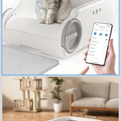 Open-Top Automatic Litter Box Self Cleaning Cat Litter Box Self-Cleaning Robot for Large Cats with Safety Sensors and APP 
