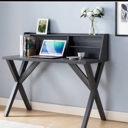 New Grey Modern Desk Table With A Little Hutch
