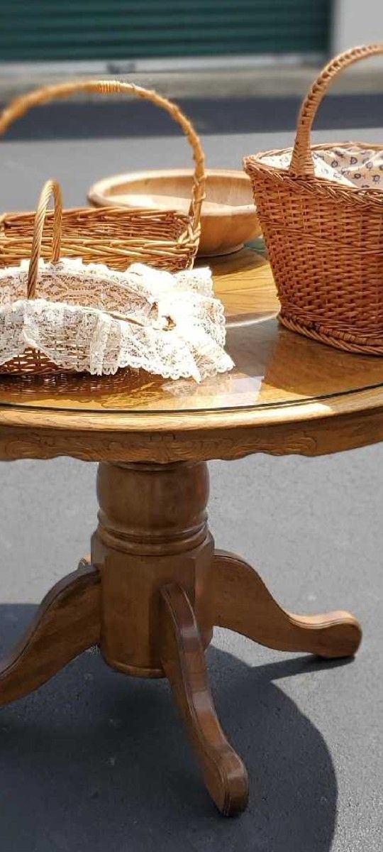 Wood Round Pedestal Table With Bonus Customized Glass Top