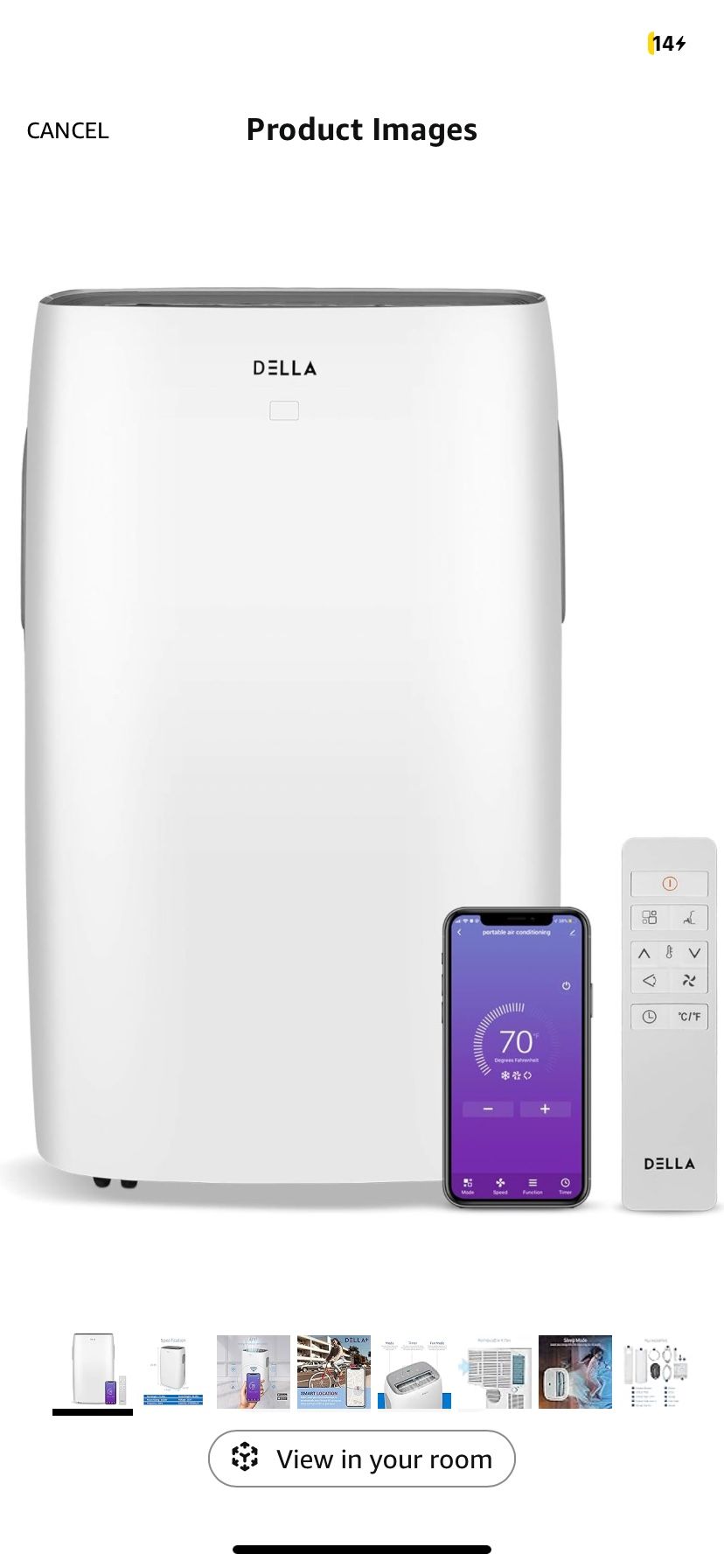 Della 14000BTU Wi-Fi Portable Air Conditioner - Cools Up To 700 Sq Ft