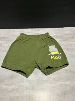 Kids Olive Green Hippo Graphic Shorts