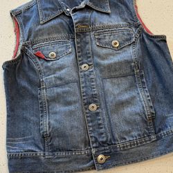L Denim Vest Medium Wash Tommy Hilfiger Large Button Front 100% Cotton Women’s 