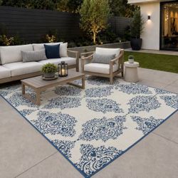 New In Box 8x10 Feet Large Reversible Outdoor Patio RV Camping Mat Carpet UV And Water Resistant Blue Or Beige Color Rug 