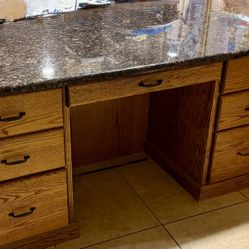 FREE SOLID Oak Desk With Granite Top