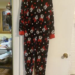 824. Ladies Disney Adult Minnie Mouse Fleece One. Piece Hooded With Ears Sleepwear. Size Large $16.00