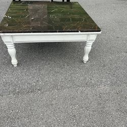 White Living Room Table With Marble Like Top