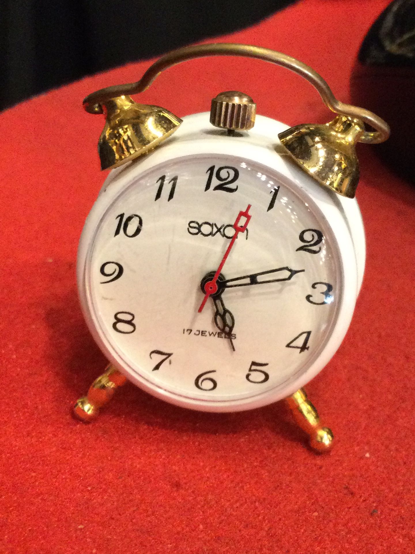 Mini Vintage Saxon Wind Up Clock 17 Jewels