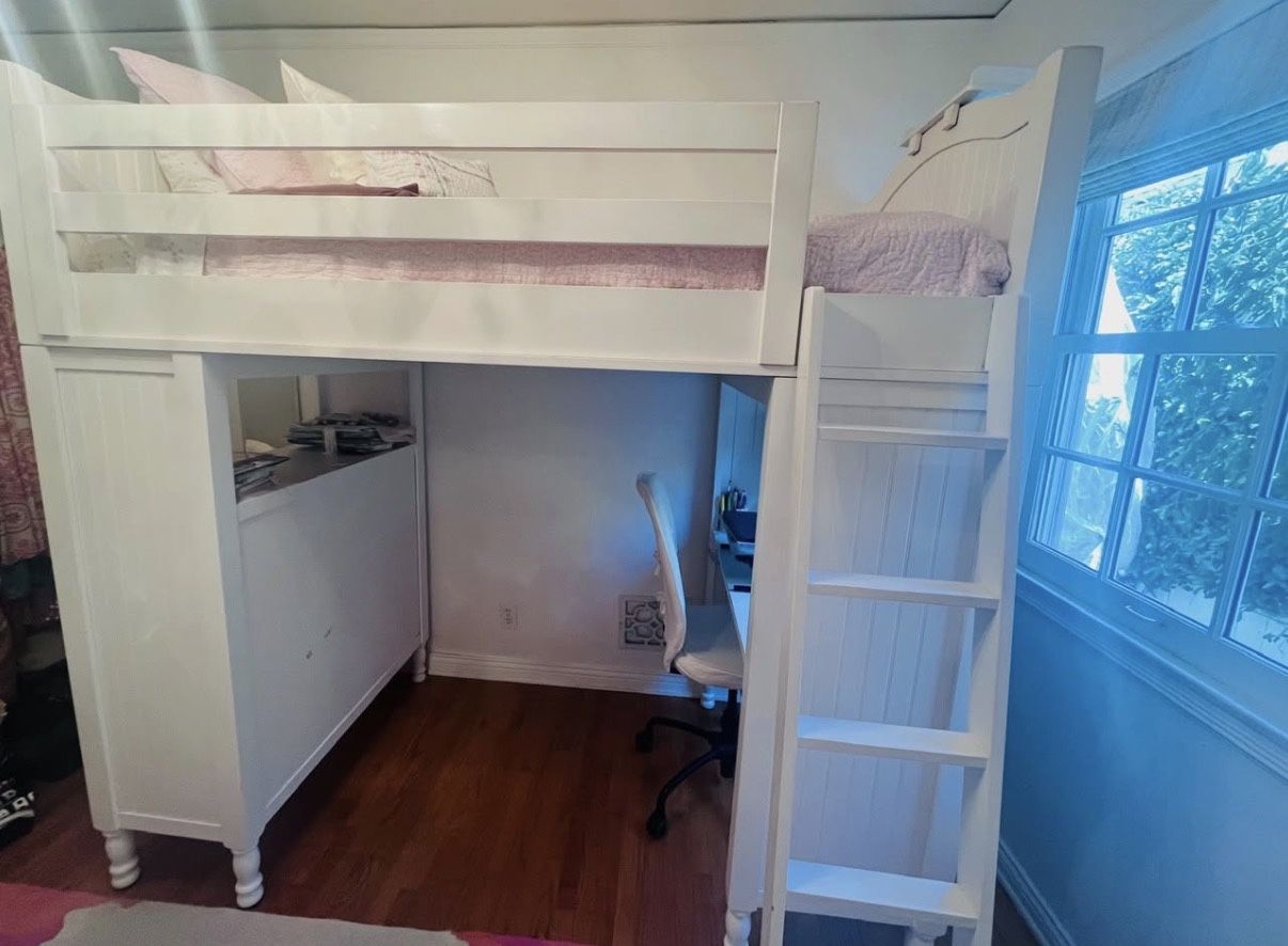 Pottery Barn Loft Bed with bookshelf 