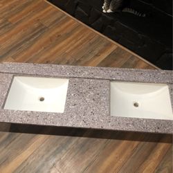 Gray Countertop With Double Sink 
