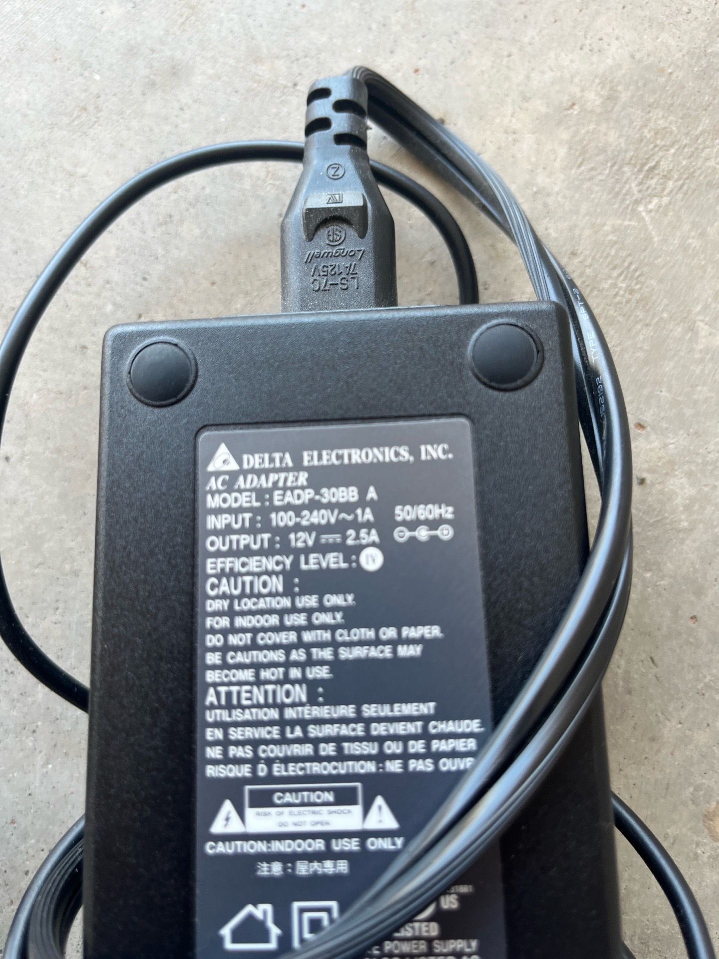 Genuine Delta 30W (12V, 2.5A) AC adapter power supply Cord. Model: EADP-30BB A