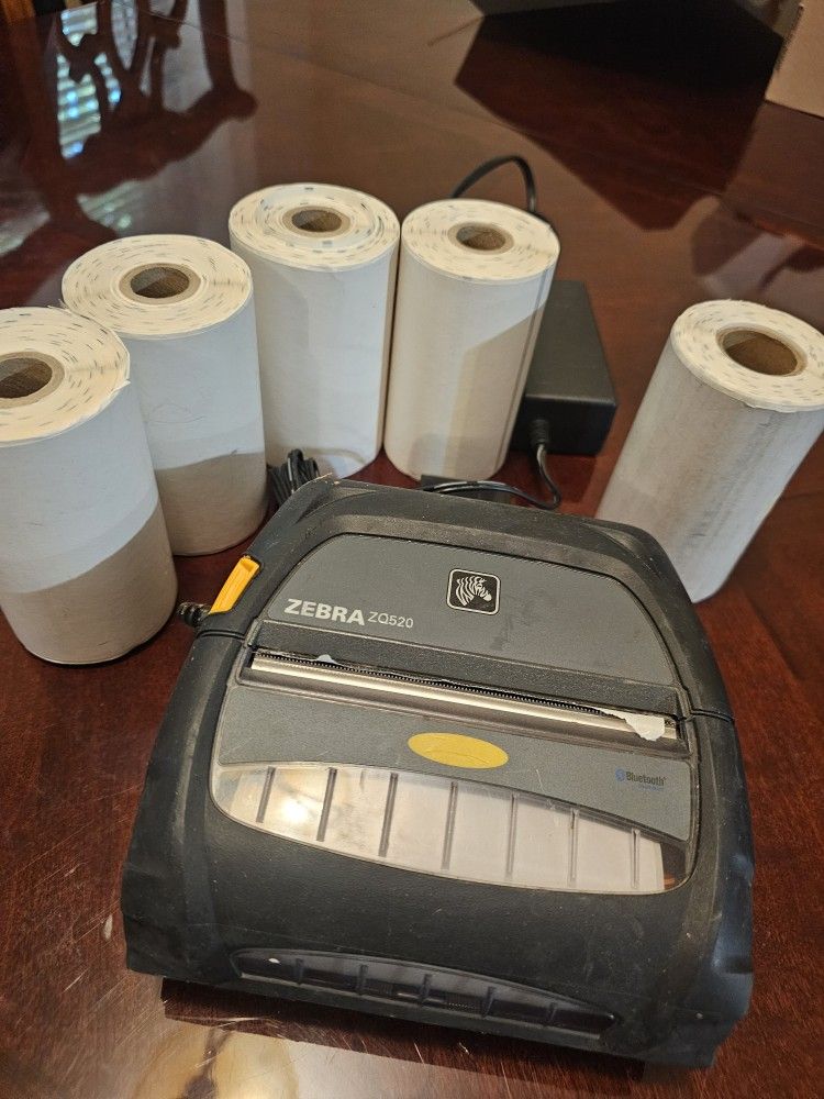 Zebra ZQ520 Mobile Bluetooth Thermal Printer with Power Adapter & 5 Rolls of Paper
