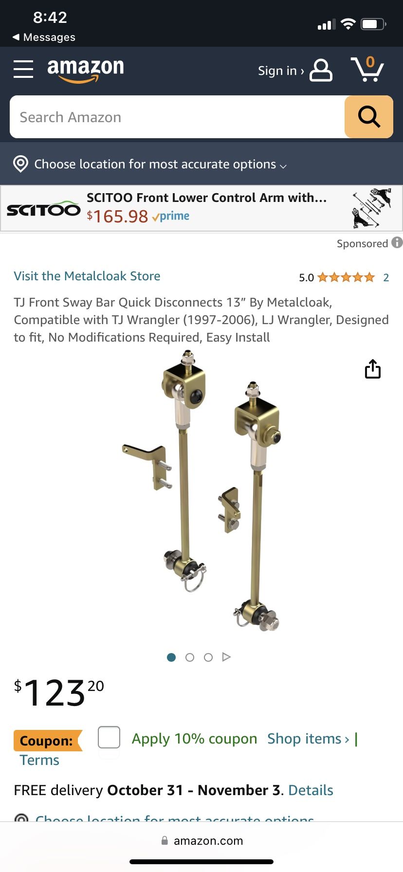 Jeep Front Sway Bar Quick Disconnect 13”