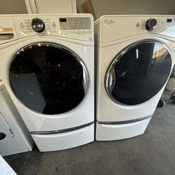 FRONTLOADER WHIRLPOOL SET WITH GAS STEAM DRYER ON PEDESTAL DRAWERS CAN DELIVER SO MANY OPTIONS TOO MANY TO LIST 