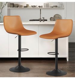Bar Stools Set of 2, Adjustable Height PU Leather Counter Stools Ergonomic Design Barstools with Back, 360° Swivel Tall Bar Chairs Kitchen Island(Brow