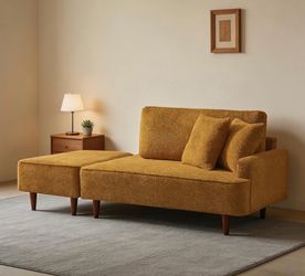 Boucle Chaise Lounge With Ottoman