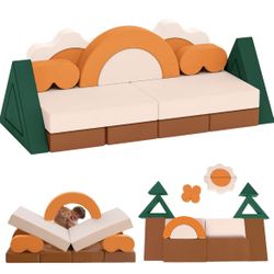 18PCS Modular Kids Play Couch - Jungle Theme Toddler Couch Building Fort, Convertible Sofa Multifunctional Kids Sofa, Toddler Baby Playroom/Bedroom