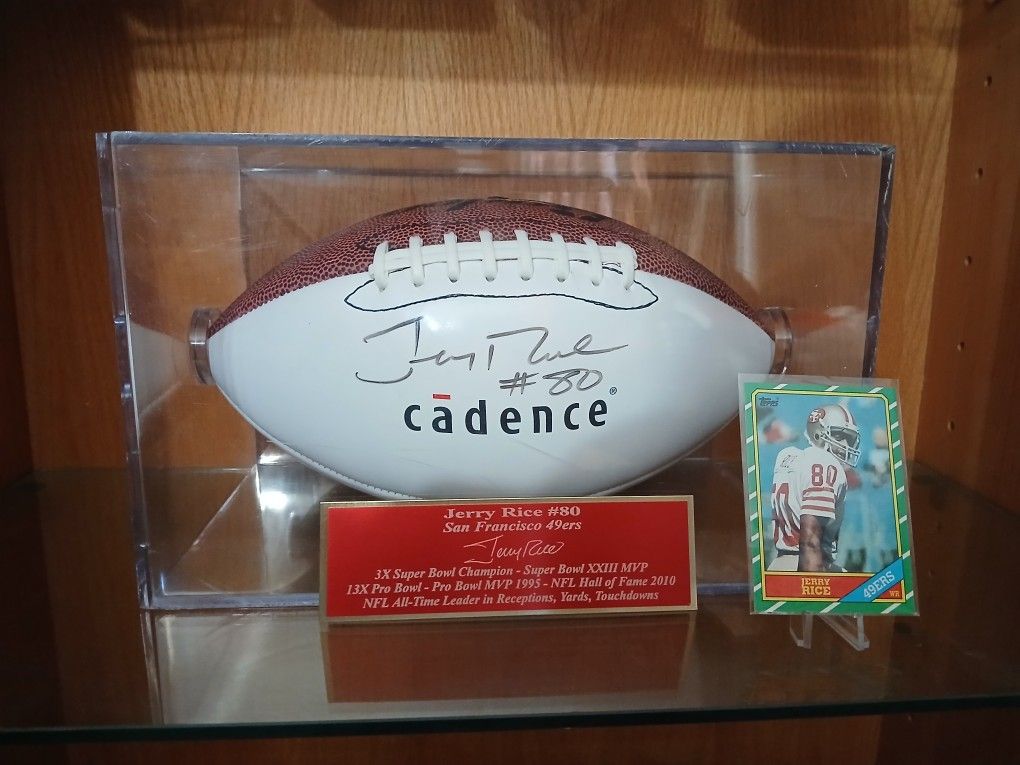 Jerry Rice Signed Football & Rookie Card 
