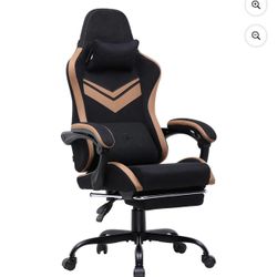 GTRACING GTW-300 Ergonomic Adjustable Height Reclining Fabric Gaming Chair , Black/Brown