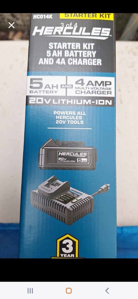 HERCULES 20V 5 Ah Extended-Performance Lithium-Ion Battery and 4 Amp Multi-Voltage Charger Starter Kit