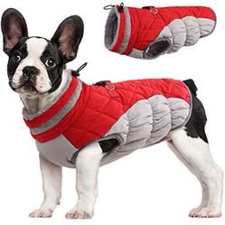 “New”Dog Coat/Jacket padded Fleece Vest,reflective  Built In Harness Waterproof /windproof W/zipper(Red,Med.)retail$45