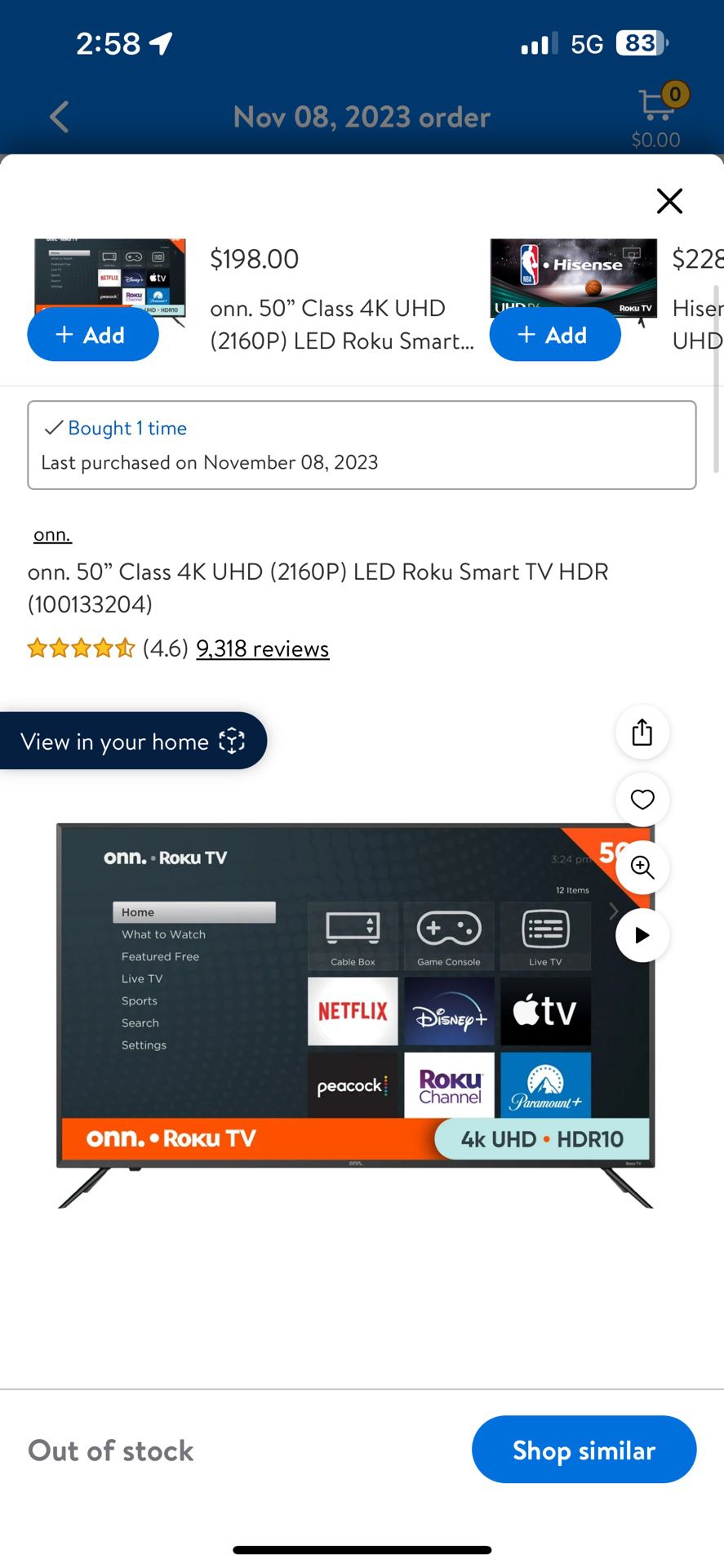 ONN 50in Class 4k UHD LED Roku Smart Tv HDR