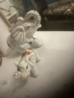 Vintage Ceramic Of Elephants Trunk Up For Luck Floral