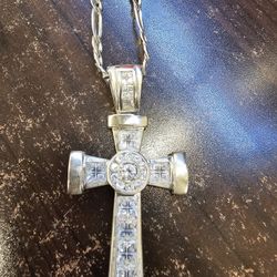 Sterling Silver Chain And Cross With Zirconium Stones