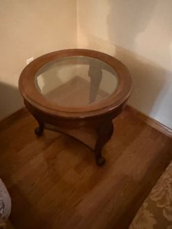 Vintage Antique Round Glass Top -coffee Tables set- Carved wood legs - Large 36” D $ two 26”