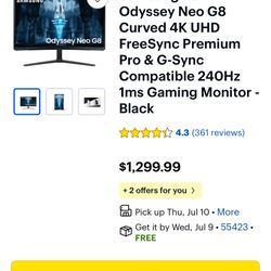 Samsung - 32" Odyssey Neo G8 Curved 4K UHD FreeSync Premium Pro & G-Sync Compatible 240Hz 1ms Gaming Monitor