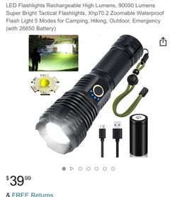 LED 9000 Lumies Flashlight Long Distance , For Camping