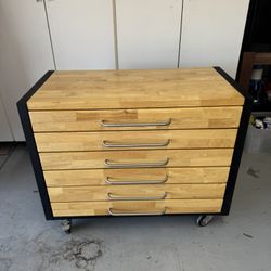 6-Drawer Rolling Tool Cabinet with Butcher Block Wood Top
