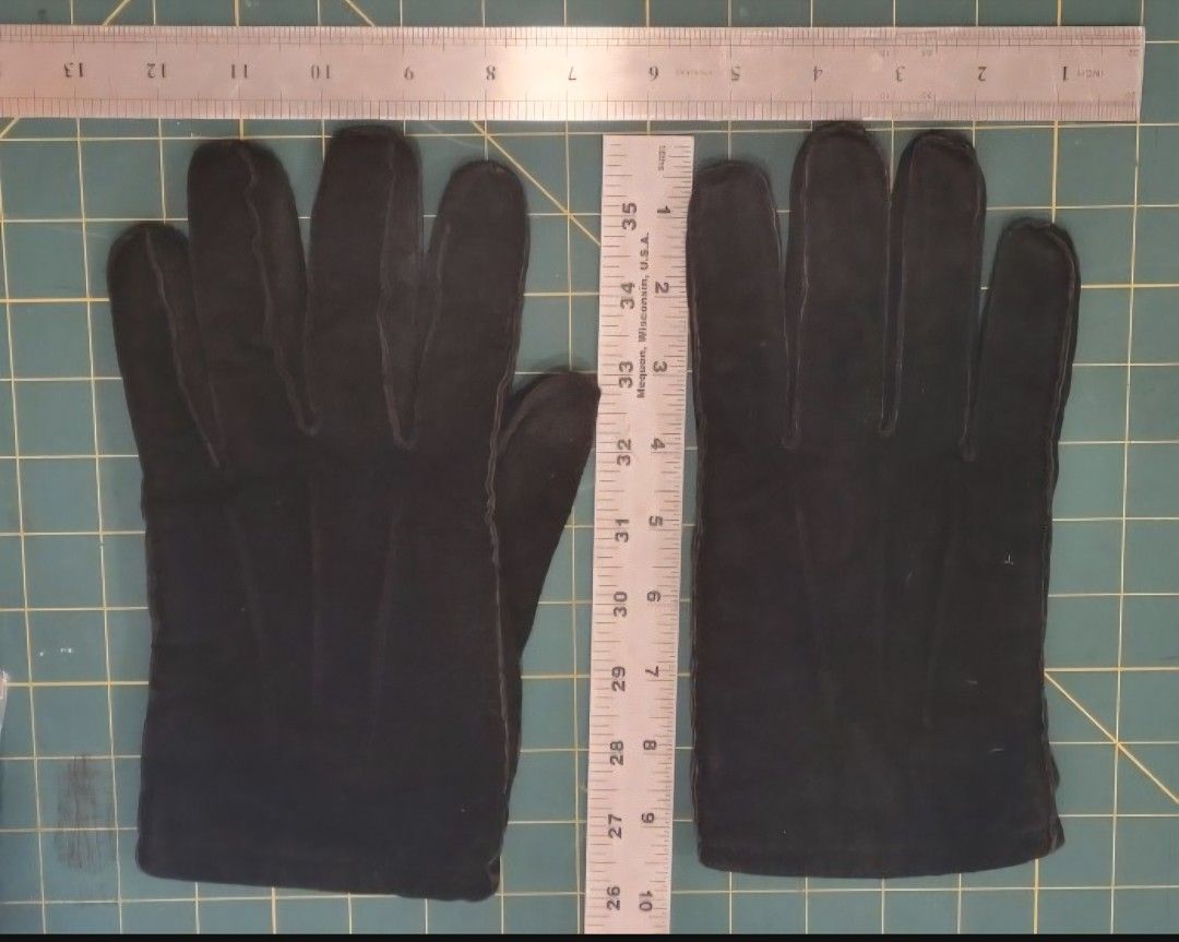 Vntg 100% Pig Suede Leather Black Gloves Mens XL Thinsulate 