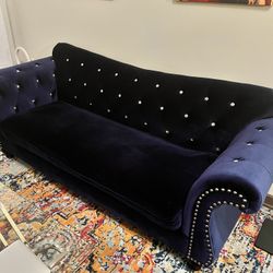 Royal Blue Diamond Velvet Couch 