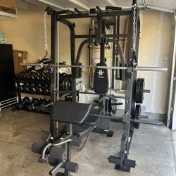 SMITH MACHINE/ PULLEY SYSTEM/ SQUAT RACK/ ADJUSTABLE BENCH/ BARBELL/ OLYMPIC BUMPER PLATES/ GYM EQUIPMENT/ FREE DELIVERY 🚚 