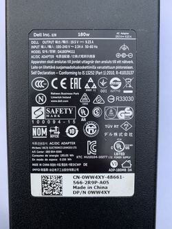 Dell Laptop Power Adapter 19.5 V 9.23 A Model:    DA180PM111