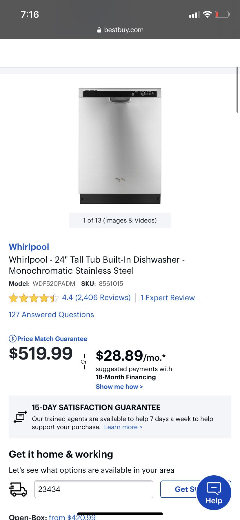 Brand new whirlpool dishwasher