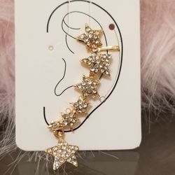 Crystal Star Gold Tone 1 Ear Earring