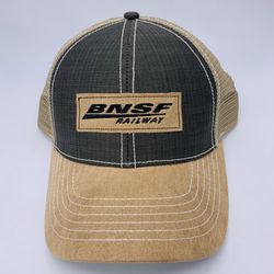 BNSF Railway Embroidered Patch Logo Mesh Back Trucker Hat Snapback Cap Jersey Feel One Size Brown