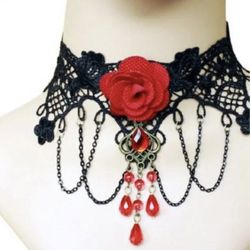 Beautiful Lace Gothic Necklace With red rose