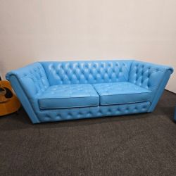 Can Deliver! $4000 OFF Real Leather Chesterfield Blue Sofa Set