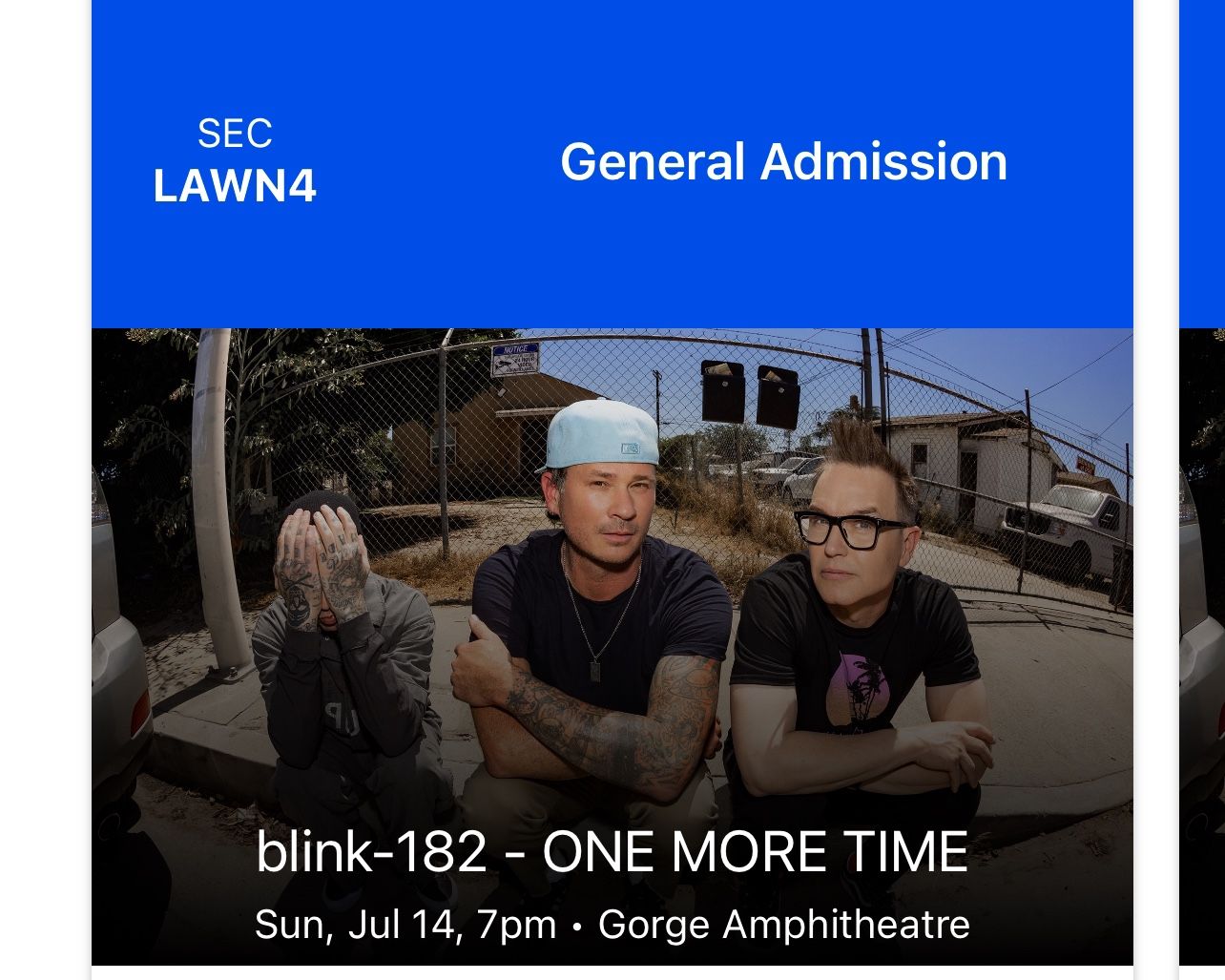 2 Lawn Tickets for Blink-182 @ The Gorge