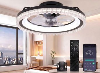 New 20" Black Flush Mount Ceiling Fan with Light, Smart APP &Remote DC Reversible motor,Dimmable
