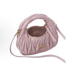 metal logo with engraved lettering, zipper closure, soft sheepskin leather, Hobo bag, single - shoulder/cross - body/handheld bag, mini(33)74