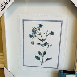 Floral Blue Framed Burlap Wall Decor