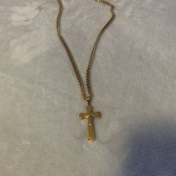 Gold Plated 10K  Cross Pendant W/ Necklace